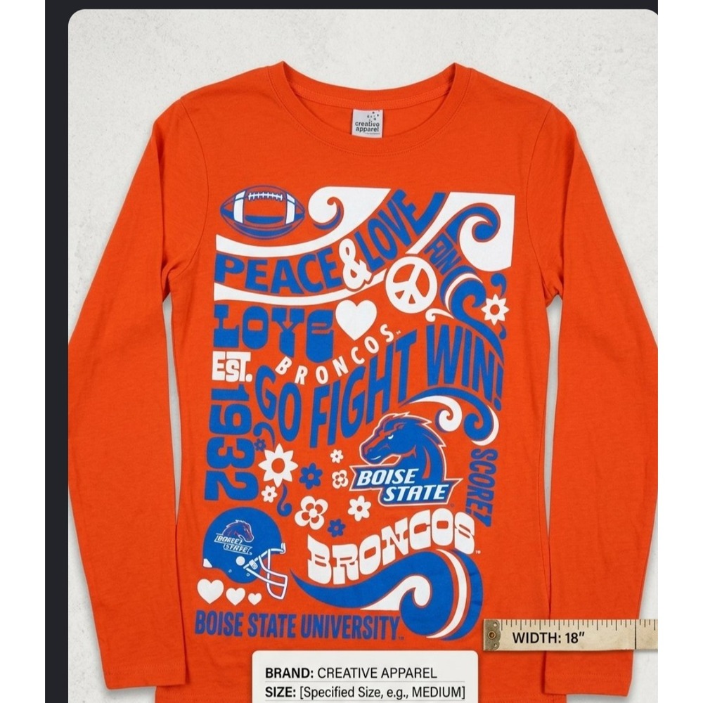 Creative Apparel Boise State Broncos Orange Long Sleeve Graphic Tee Shirt M NWT